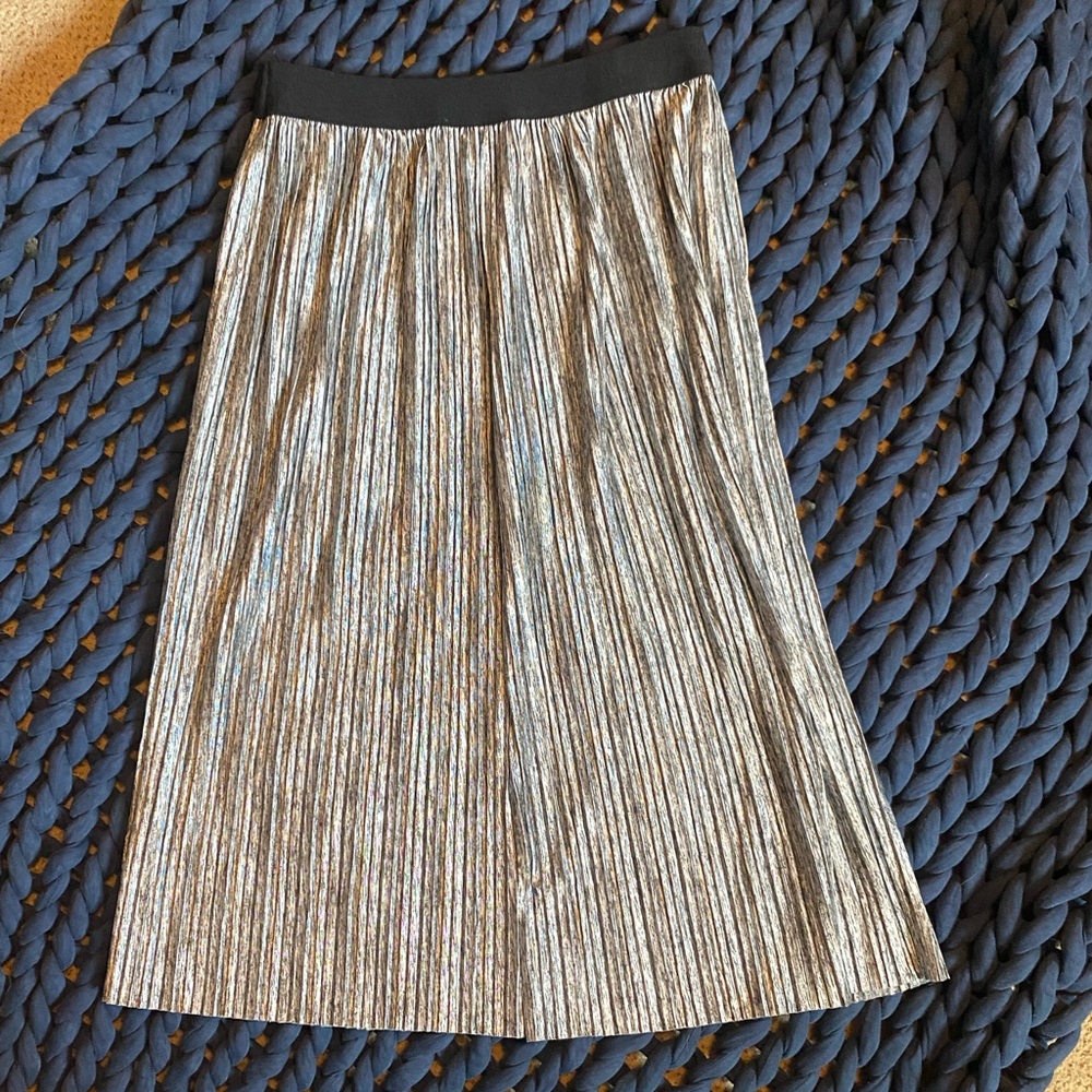 Y2K Joe B Sparkling Silver Pleated Midi Skirt size Medium